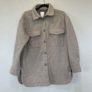 H&M Oatmeal Cream Oversized Shacket Button Up Pockets Women's Size Small
